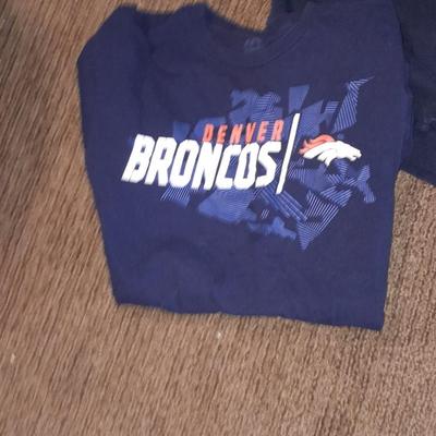 Bronco's apparel Champions Sweatshirt, and two Bronco's t-shirts
