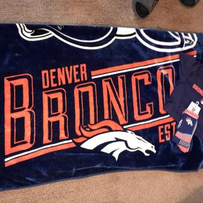 Bronco's blanket cuddle up game time with t-shirt and new socks