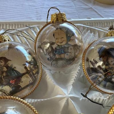 HUMMEL set of (6) Vintage Glass Christmas Ornaments