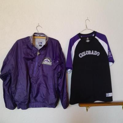 Colorado Rockies Pro Player P/S Jacket and Majestic Rockies Shirt Size Large
