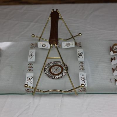 Inland Glass Three-Section Serving Tray W/ Wooden Handle