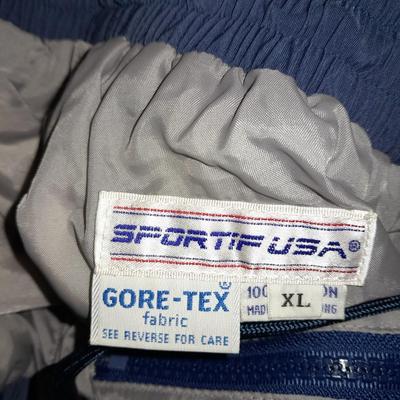 Winter wear, Gore-Tex Size XL snow pants with men's large gloves, and a beanie hat