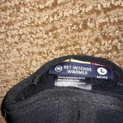 Winter wear, Gore-Tex Size XL snow pants with men's large gloves, and a beanie hat