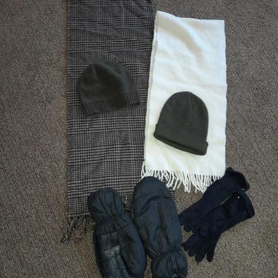 Winter - wear Two beanie hats, two scarves, and two pair of gloves