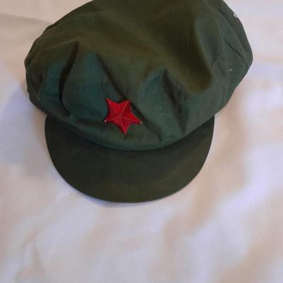 Two vintage hats - China Green Red Star Cap Hat Soldier Mao - Early Air Force cap with WWII Army Air Force Aviation Cadet Cap Badge