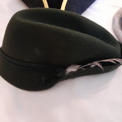 Three hats for Halloween? - Pat's Hats Tyrolean Bavarian Alpine Hat Green Felt - Tricorn hat - and Penn college? hat