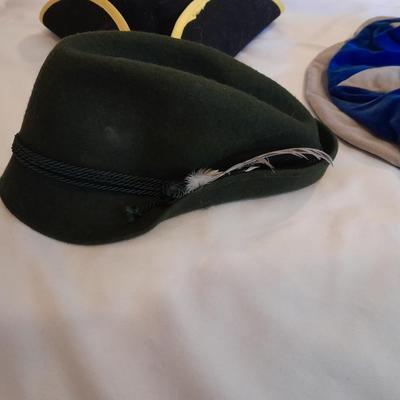 Three hats for Halloween? - Pat's Hats Tyrolean Bavarian Alpine Hat Green Felt - Tricorn hat - and Penn college? hat