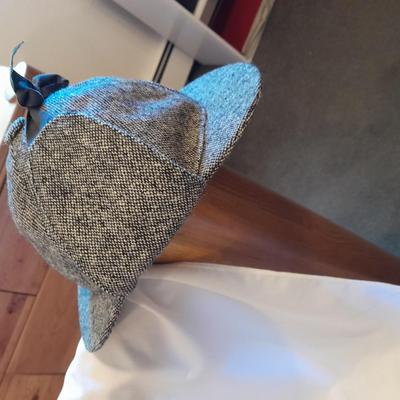 Two vintage hats - Tweed wool fedora style - Donegal handwoven Weaver Sherlock Holmes Style Ear Flaps / Double bill hat / English Style...