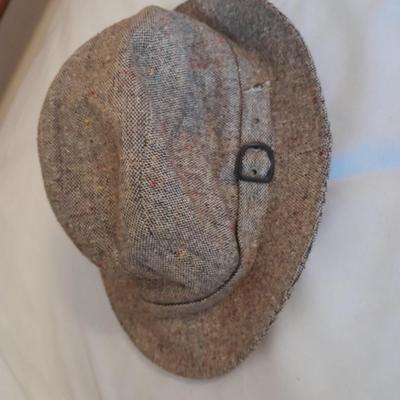 Two vintage hats - Tweed wool fedora style - Donegal handwoven Weaver Sherlock Holmes Style Ear Flaps / Double bill hat / English Style...