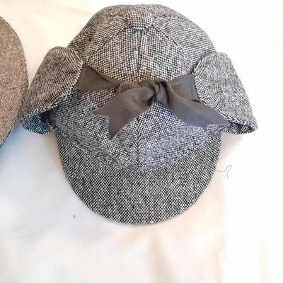 Two vintage hats - Tweed wool fedora style - Donegal handwoven Weaver Sherlock Holmes Style Ear Flaps / Double bill hat / English Style...
