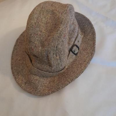 Two vintage hats - Tweed wool fedora style - Donegal handwoven Weaver Sherlock Holmes Style Ear Flaps / Double bill hat / English Style...