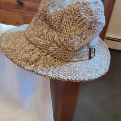 Two vintage hats - Tweed wool fedora style - Donegal handwoven Weaver Sherlock Holmes Style Ear Flaps / Double bill hat / English Style...
