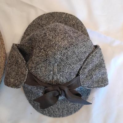 Two vintage hats - Tweed wool fedora style - Donegal handwoven Weaver Sherlock Holmes Style Ear Flaps / Double bill hat / English Style...