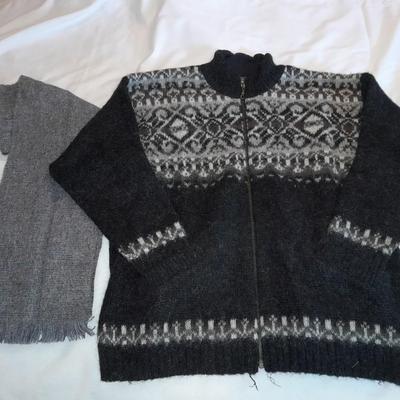 Icewear pure Hew Wool zip up jacket Large with 100% pure Wool scarf Millars Made in Ireland