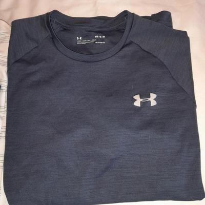 Six mens tops - two Under armor heatgear- Copper fit - LL Bean - Victorinox Most size Large