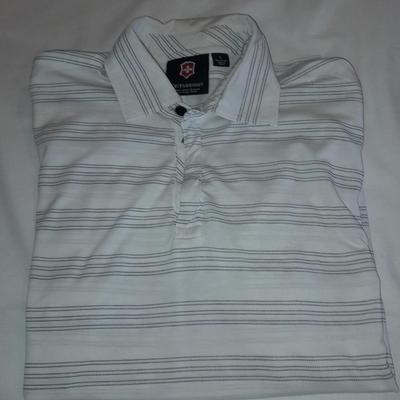 Six mens tops - two Under armor heatgear- Copper fit - LL Bean - Victorinox Most size Large