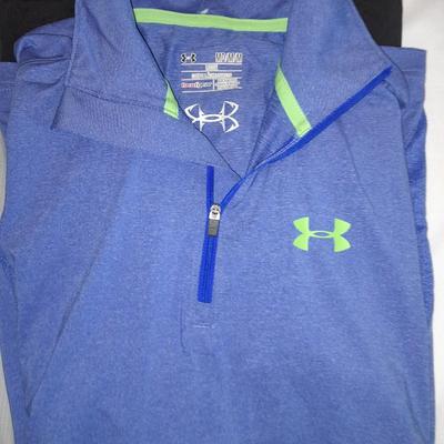 Six mens tops - two Under armor heatgear- Copper fit - LL Bean - Victorinox Most size Large