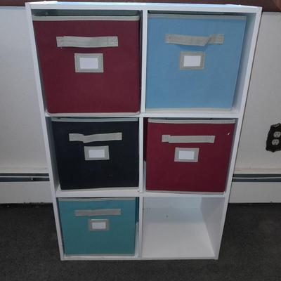 Cubby shelf with five canvas baskets