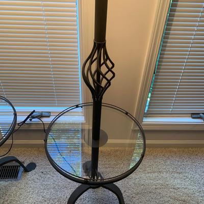 Two Cast-Iron Style Floor Lamps/Glass Tables (D2-KW)