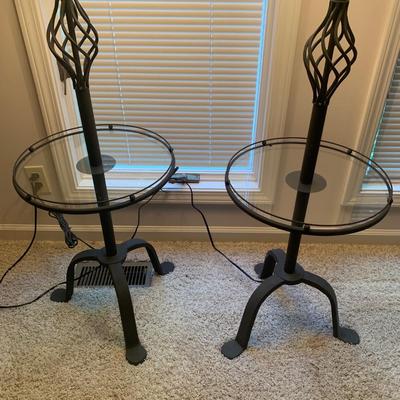 Two Cast-Iron Style Floor Lamps/Glass Tables (D2-KW)