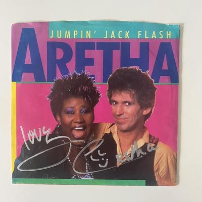 Aretha Franklin signed Jumpin Jack Flash 45 record