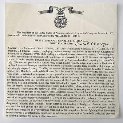 Charles P. Murray Jr. signed Medal of Honor letter