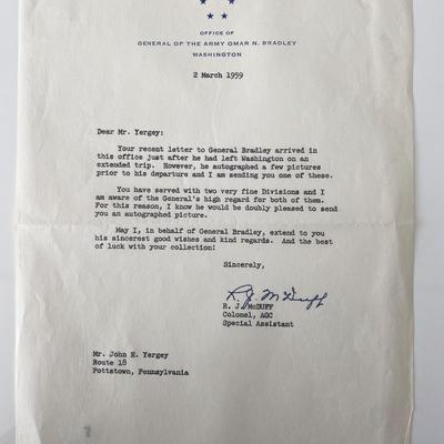 Colonel, AGC Special Assistant R.J. McDuff signed letter