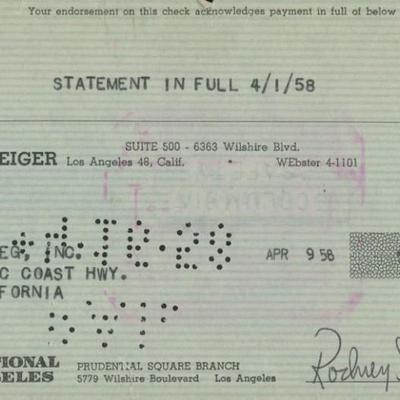 Rod Steiger signed check