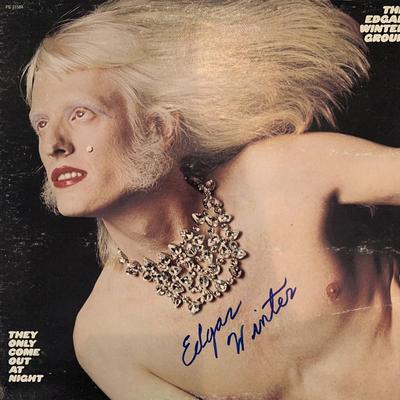 Edgar Winter signed The Only Come Out At Night album cover