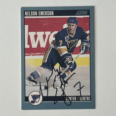 St. Louis Blues Nelson Emerson 1992 Score #376 signed trading card 