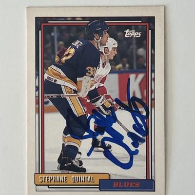 St. Louis Blues StÃ©phane Quintal 1992 Topps #484 signed trading card