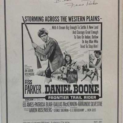 Daniel Boone, Frontier Trail Rider Fess Parker signed Press Book