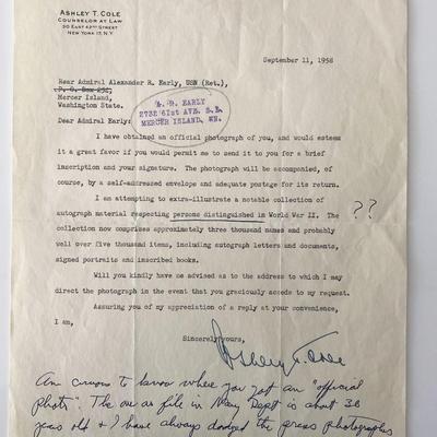 U.S. Navy Rear Admiral Alexander Early signed letter