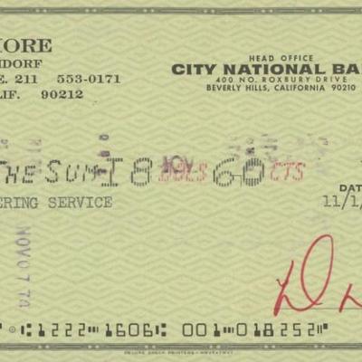 Dinah Shore signed check