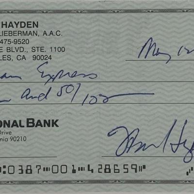 Tom Hayden signed check