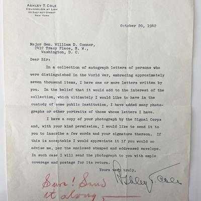 Military Officer William Durward Connor signed letter