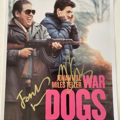 War Dogs Jonah Hill and Miles Teller signed mini poster