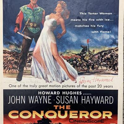 John Wayne and Susan Hayward signed The Conqueror lobby card  