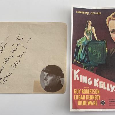 King Kelly of the U.S.A. Guy Robertson signed note and movie poster