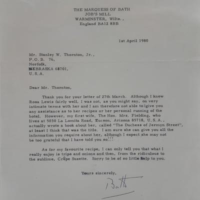House of Lords Marquess of Bath signed letter