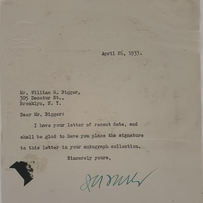 DNC chairman James A. Farley signed note