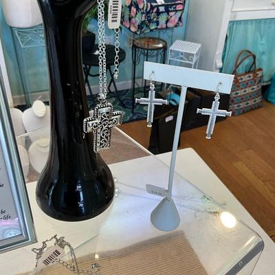 401 Pier One Black Display Hand with Blessed / Religious Jewelry Lot