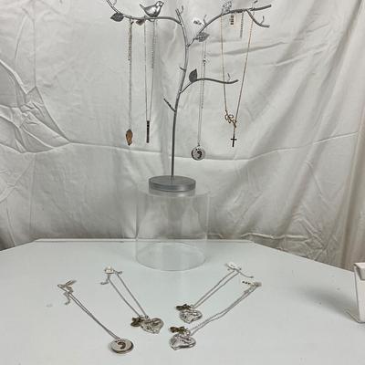 402 Silver Bird Tree Branch Jewelry Stand with Religious Jewelry
