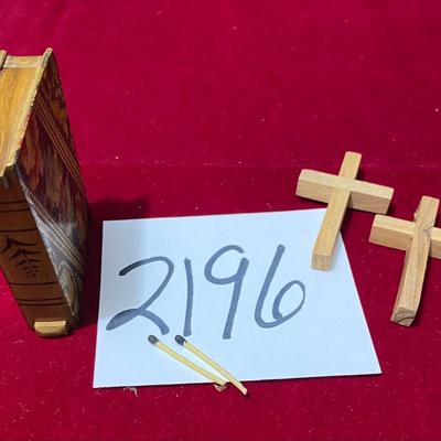 Vintage Wooden Match Box and Crosses