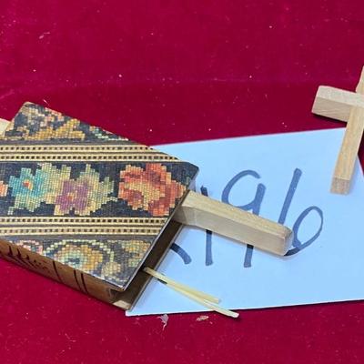 Vintage Wooden Match Box and Crosses
