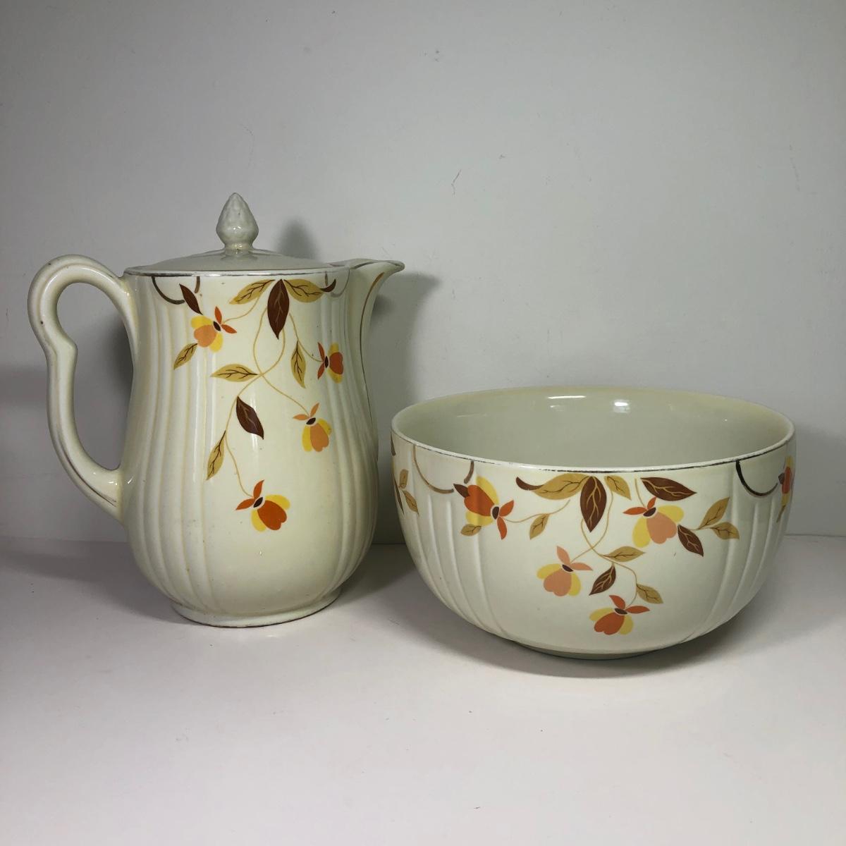 LOT 37M Hall's Superior Quality Kitchenware Autumn Leaf Coffee Pot & 9" Bowl