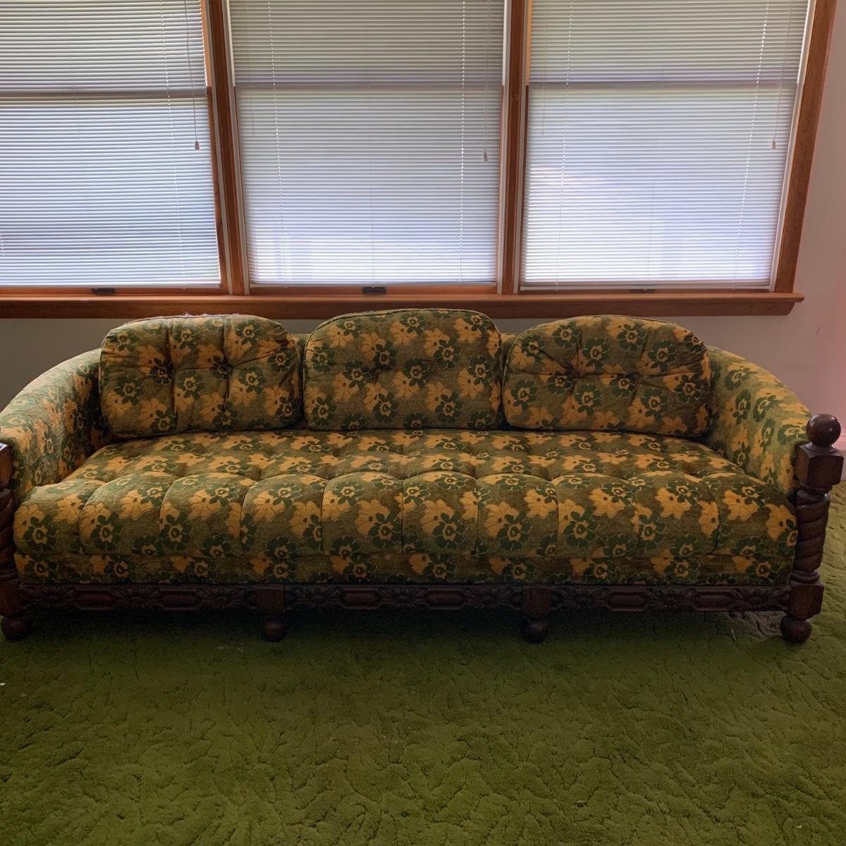 LOT 63: Vintage Westwood Furniture Co., Sofa: Avocado, Yellow & Nutmeg ...