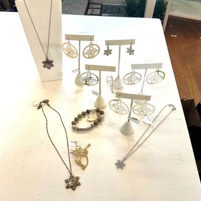 414 Large Christmas Jewelry Lot with Angel Earrings, Snowflake, Star Necklaces