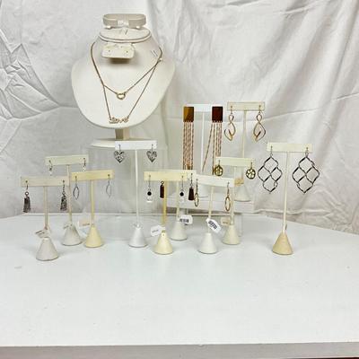 417 Assorted Gold and Silver Tone Necklace and Dangle Earring Lot