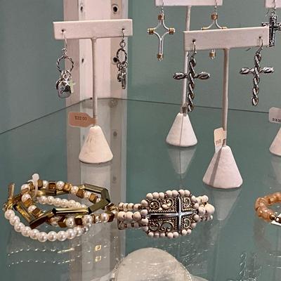 421 Religious Jewelry Lot of Earrings and Bracelets